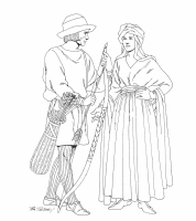 A coloring page of middle ages clothing
